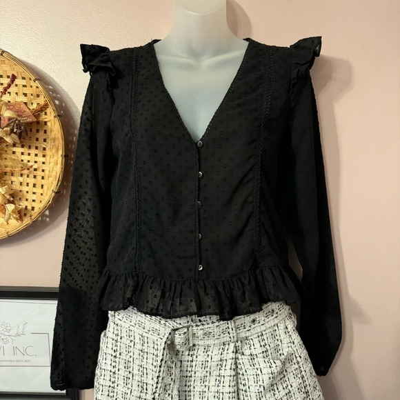 Zara Mesh Dotted Long Sleeved  Top Women Size XS - Picture 1 of 15